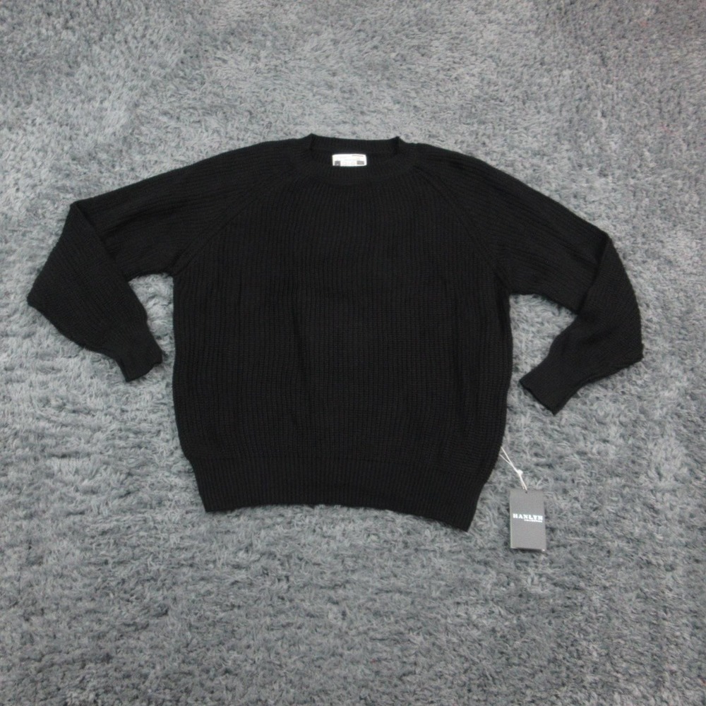 Hanlyn Collective Sweater Womens Medium Black Knit Crew Neck Raglan Pullover NWT